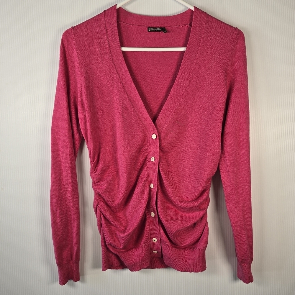 J. McLaughlin Women's Hot Pink Vintage Button Down Ruched Cardigan Size XS